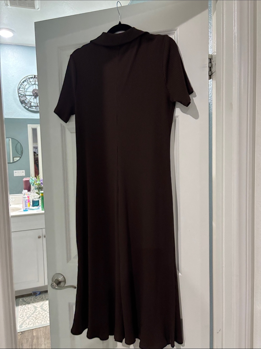 Target Dark Brown Ribbed Button-Front Midi Dress - Picture 4 of 4